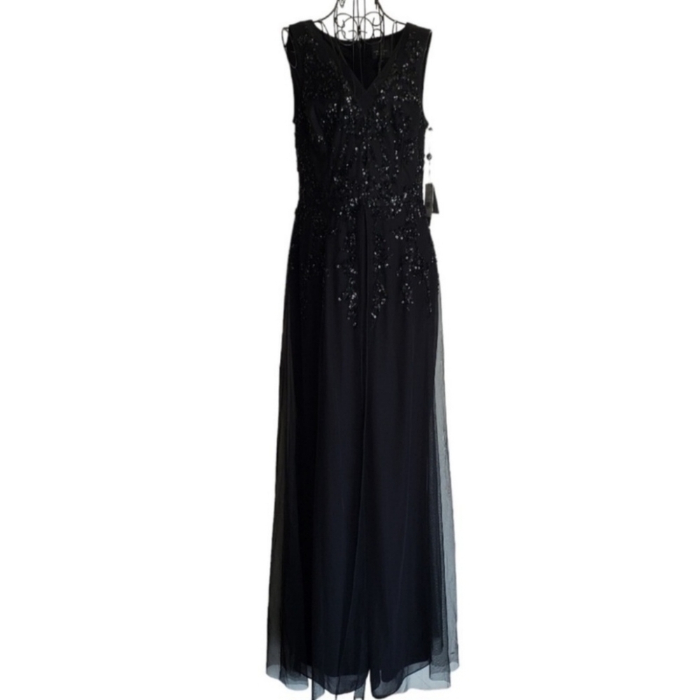 🔥NWT Adrianna Papell Beaded Georgette Jumpsuit, Black, Size 6 - Picture 4 of 16